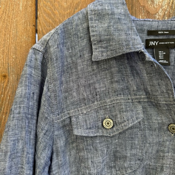 JNY Women's Blue Linen Button Up Jacket Top Size Large - Picture 3 of 12